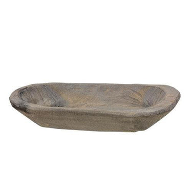 Carved Wood Petite Oval Bowl Gray Distressed - The Fox Decor